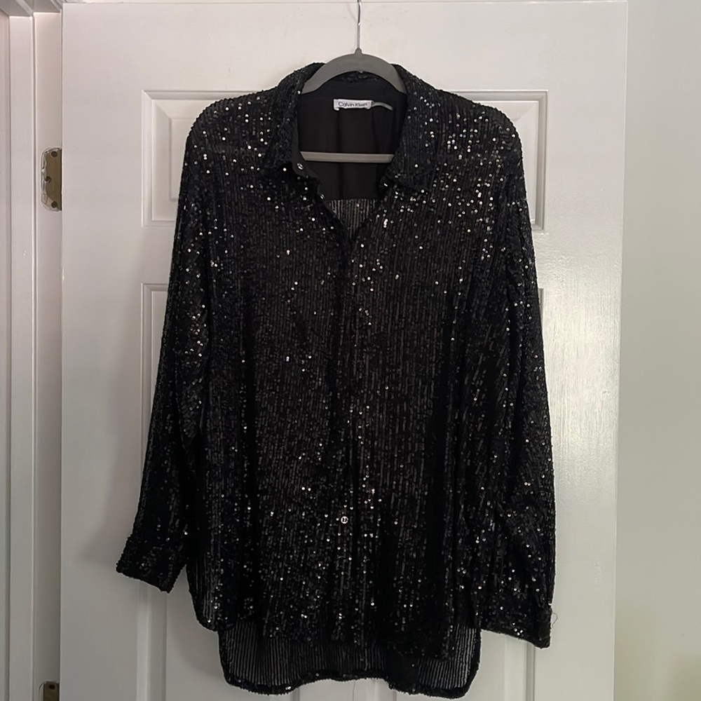 Sheer sequins button down!
